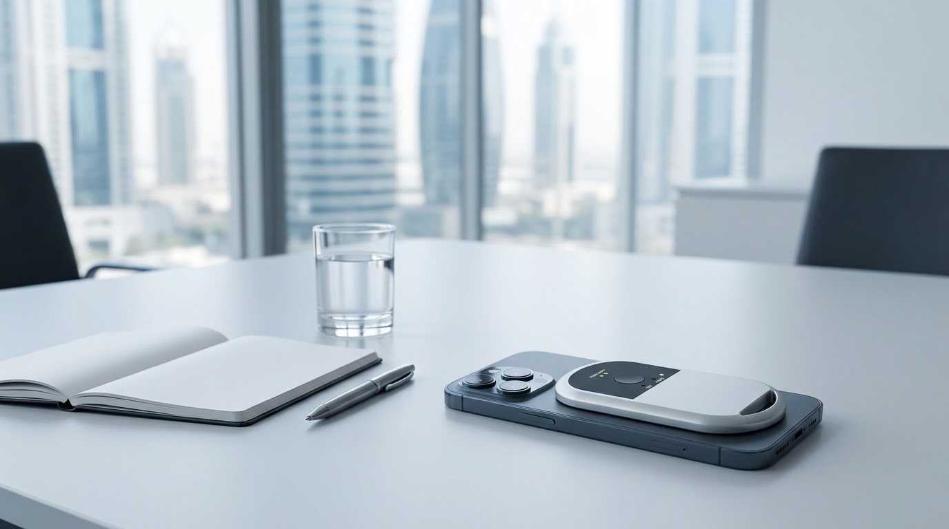 AI-assisted executive meeting context visualization featuring the T5 on a phone